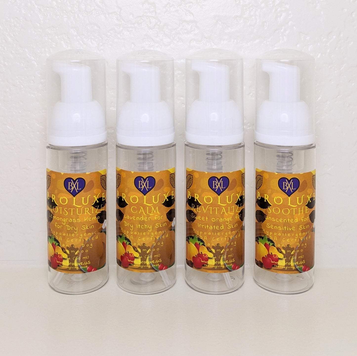 BROLUXE XL American Bully Foamer Pump PET Thanksgiving Clear Plastic Bottle 1.69oz (Empty) MOISTURIZE, CALM, REVITALIZE, SOOTHE