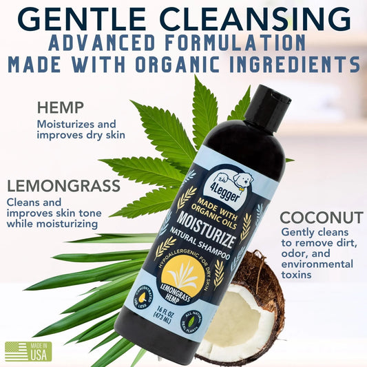 Broluxe Ltd. Co. XL American Bully 4-Legger MOISTURIZE - Dog Shampoo for Dry Skin - Lemongrass Hemp - USDA Certified Organic