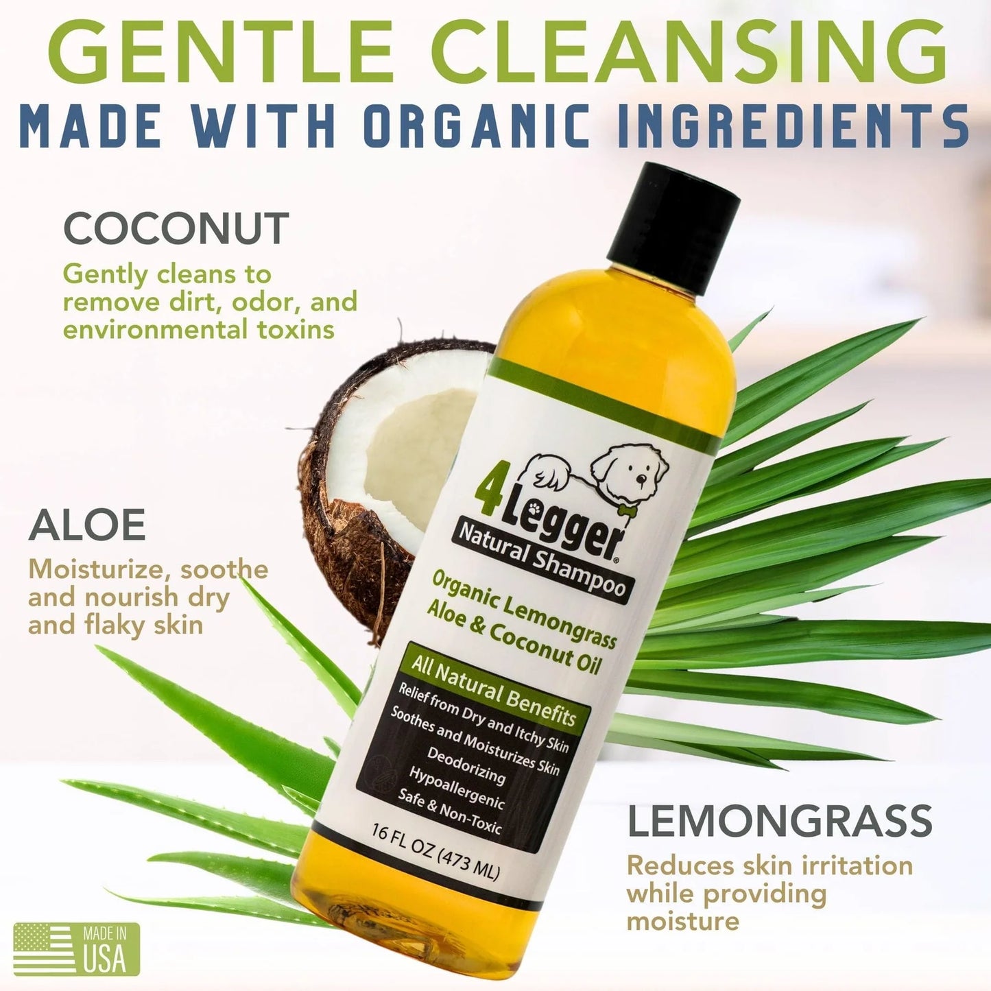 Broluxe Ltd. Co. XL American Bully 4-legger Dog Shampoo Lemongrass and Aloe Hypoallergenic Certified to Organic Food Standards