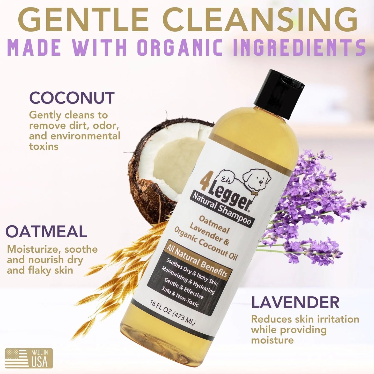 Broluxe Ltd. Co. XL American Bully 4-legger Dog Shampoo Oatmeal with Lavender and Aloe Certified to USDA Organic Food Standards