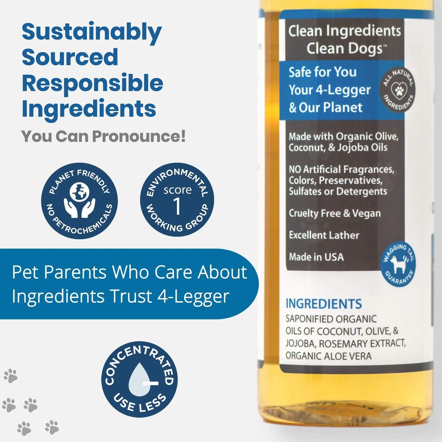 Broluxe Ltd. Co. XL American Bully 4-legger Dog Shampoo Unscented with Aloe Hypoallergenic Certified to USDA Organic Food Standards