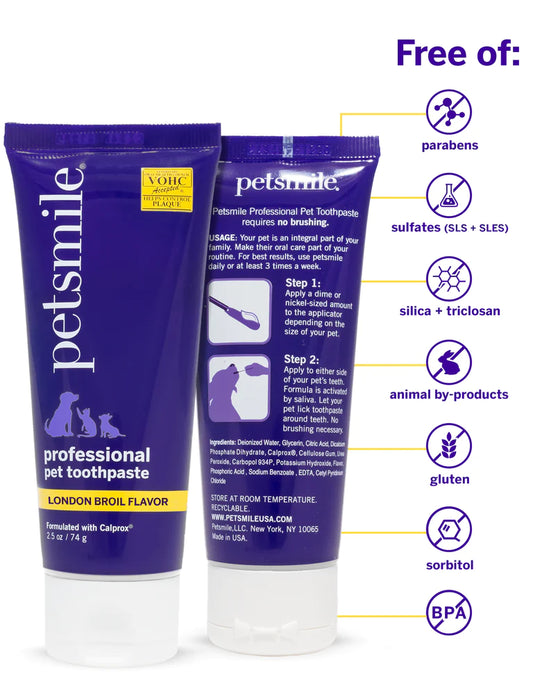 Broluxe Ltd. Co. XL American Bully Petsmile Professional Pet Toothpaste - London Broil Flavor - VOHC Registered Seal