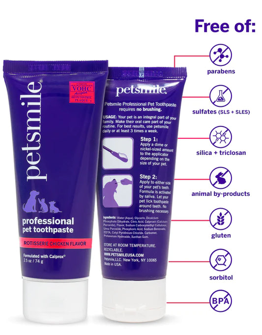 Broluxe Ltd. Co. XL American Bully Petsmile Professional Pet Toothpaste - Rotisserie Chicken Flavor - VOHC Registered Seal