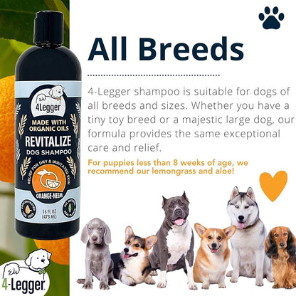 Broluxe Ltd. Co. XL American Bully 4-Legger REVITALIZE - Dog Shampoo for Irritated Skin - Neem with Sweet Orange Essential Oil for Natural Pest Deterrent 16oz - USDA Certified Organic