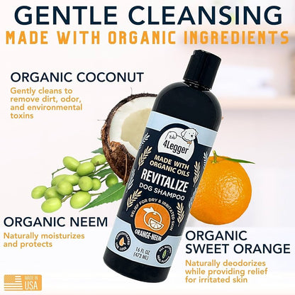 Broluxe Ltd. Co. XL American Bully 4-Legger REVITALIZE - Dog Shampoo for Irritated Skin - Neem with Sweet Orange Essential Oil for Natural Pest Deterrent 16oz - USDA Certified Organic