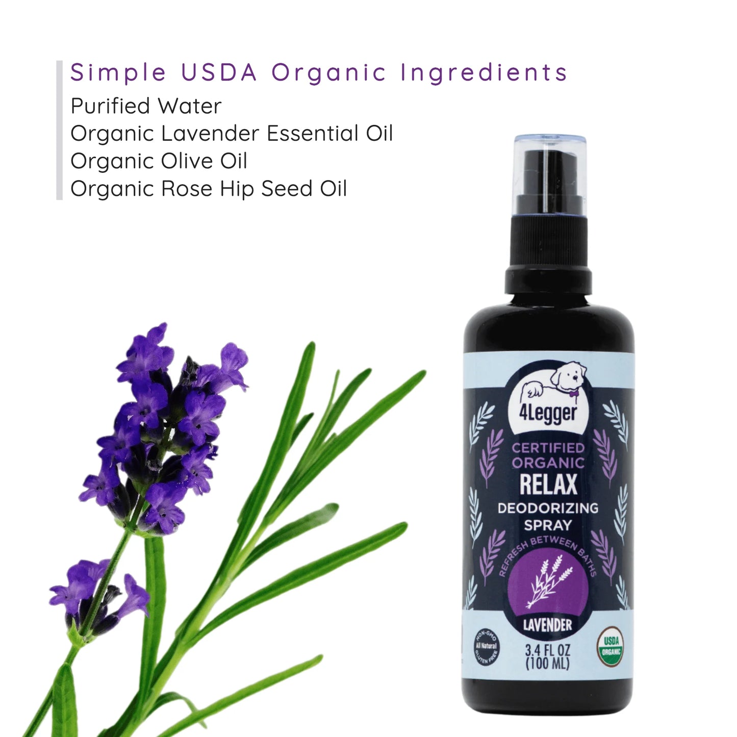 Broluxe Ltd. Co. XL American Bully 4-Legger RELAX - Deodorizing Spray - Lavender - USDA Certified Organic